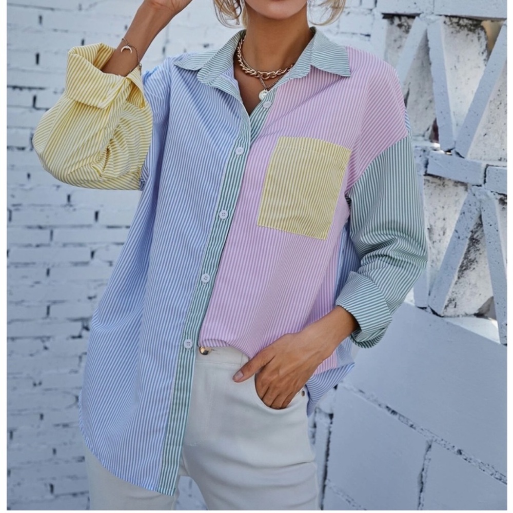 Multicolor Striped Casual Oversized Shirt